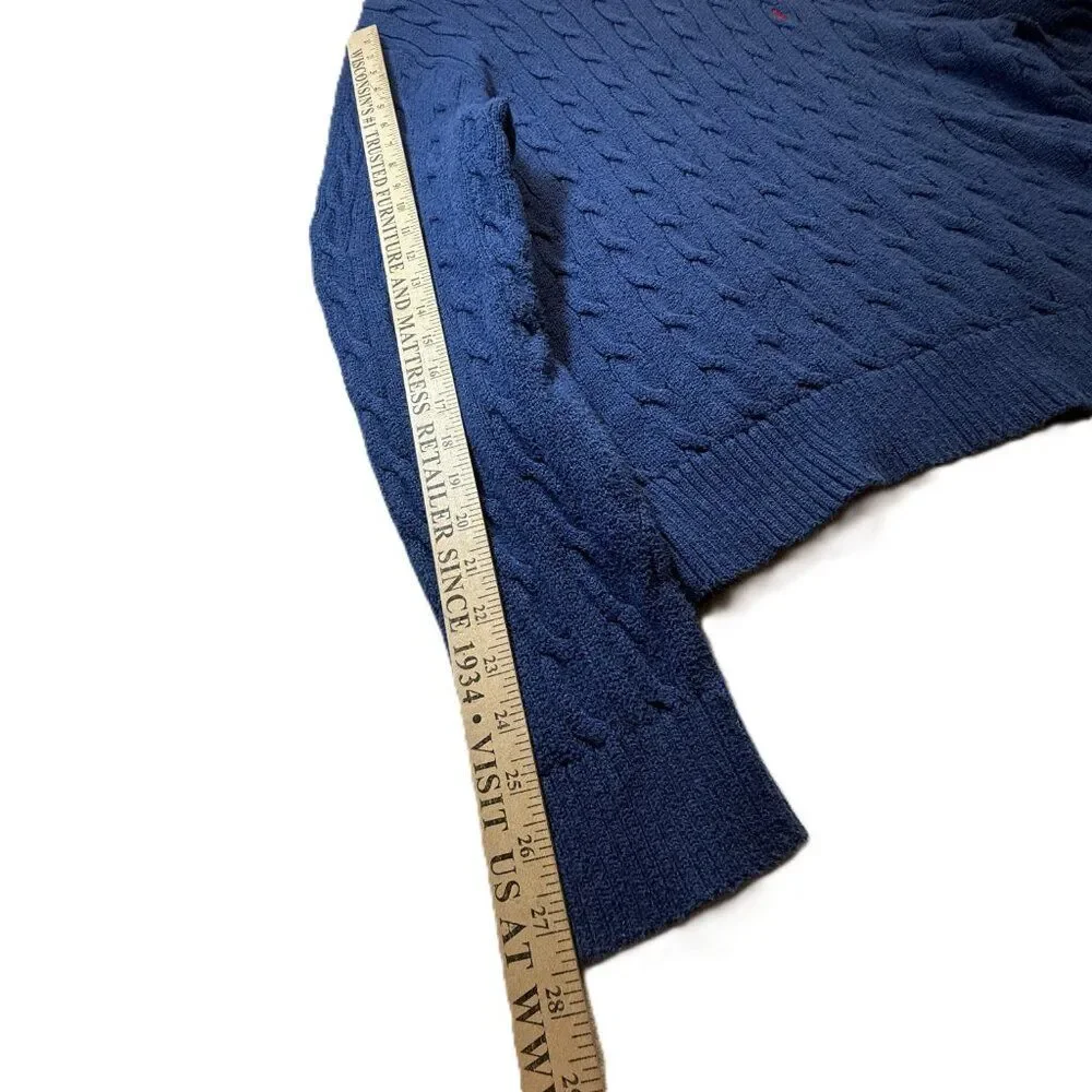 Polo Ralph Lauren Blue Cable Knit Sweater Classic Crewneck Cotton XL Men's